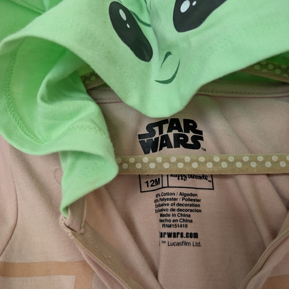 Star Wars Baby Yoda Halloween Costume with Green Hood Ears Size 12 mo Toddler - Picture 2 of 3